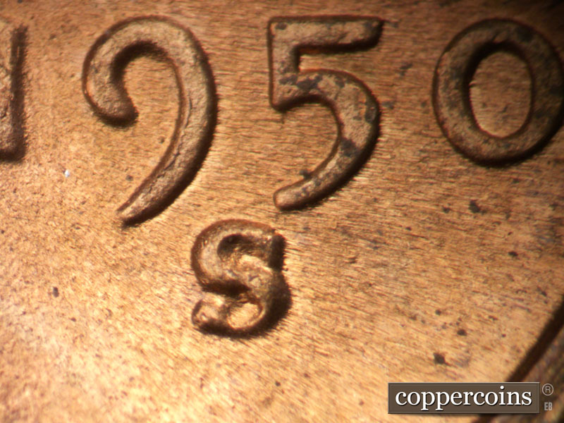 Die-stage C marker on 1950S•1MM•011 (1950 Repunched Mint Mark).