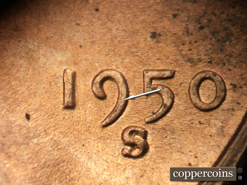 Die-stage C marker on 1950S•1MM•011 (1950 Repunched Mint Mark).