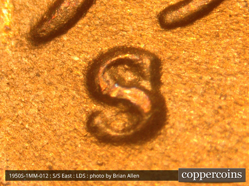 Die-stage C marker on 1950S•1MM•012 (1950 Repunched Mint Mark).