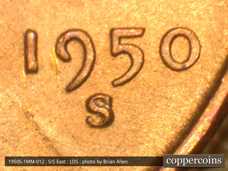 Die-stage C marker on 1950S•1MM•012 (1950 Repunched Mint Mark).