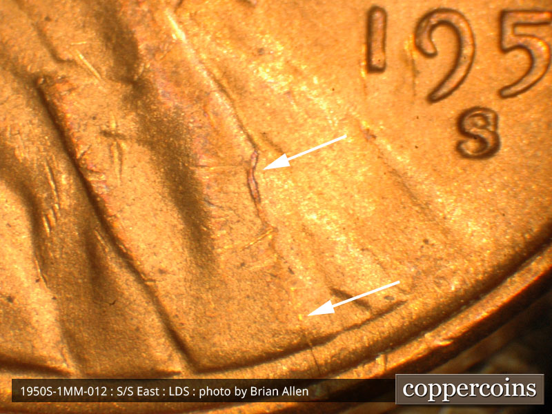 Die-stage C marker on 1950S•1MM•012 (1950 Repunched Mint Mark).