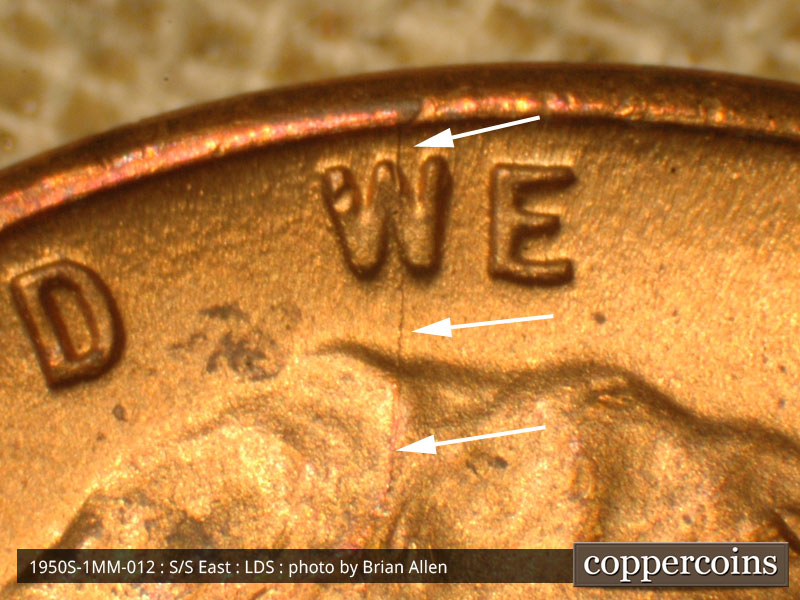 Die-stage C marker on 1950S•1MM•012 (1950 Repunched Mint Mark).