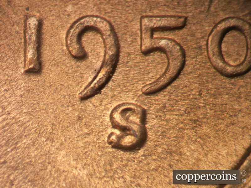 1950 Lincoln cent obverse, CopperCoins die 1950S•1MM•015.