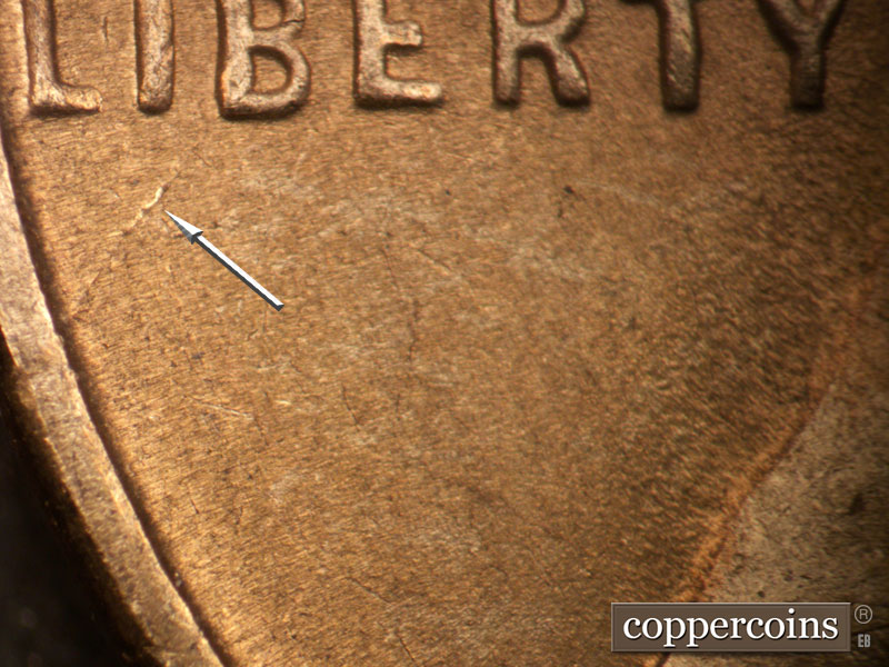 Die-stage B marker on 1950S•1MM•015 (1950 Repunched Mint Mark).