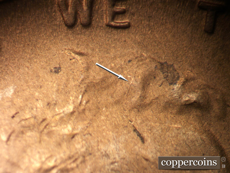 Die-stage B marker on 1950S•1MM•015 (1950 Repunched Mint Mark).