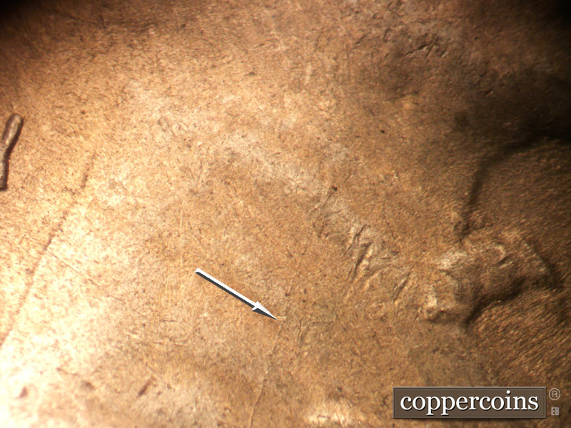 Die-stage B marker on 1950S•1MM•015 (1950 Repunched Mint Mark).