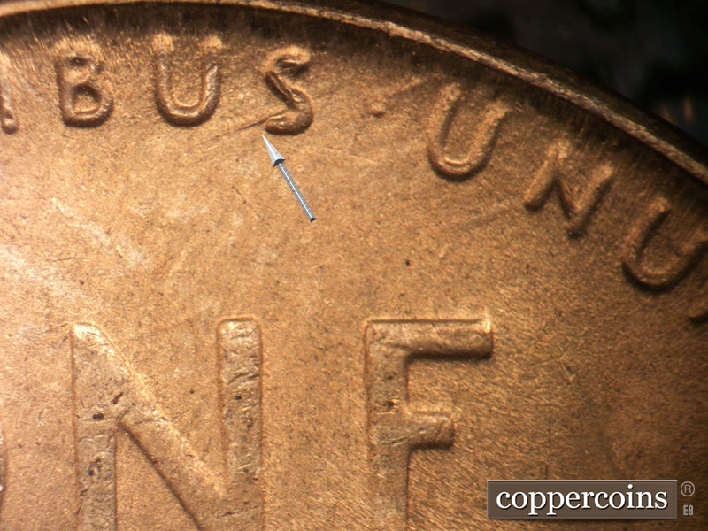 Die-stage B marker on 1950S•1MM•015 (1950 Repunched Mint Mark).