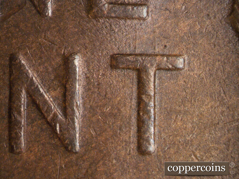Die-stage B marker on 1950S•1MM•016 (1950 Repunched Mint Mark).