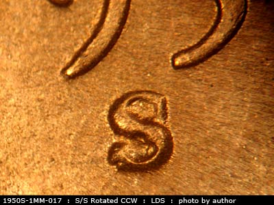 Die-stage C marker on 1950S•1MM•017 (1950 Repunched Mint Mark).