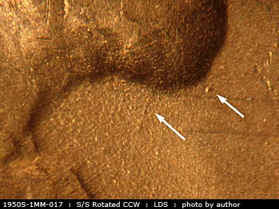 Die-stage C marker on 1950S•1MM•017 (1950 Repunched Mint Mark).
