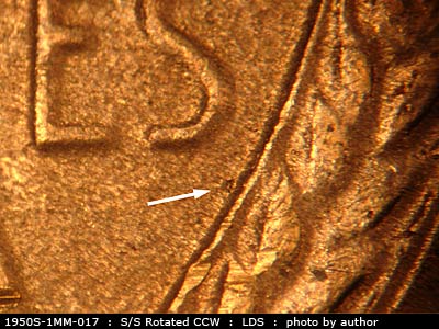 Die-stage C marker on 1950S•1MM•017 (1950 Repunched Mint Mark).