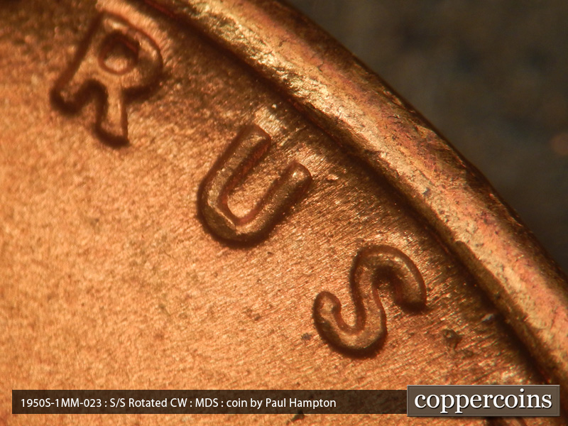 Die-stage B marker on 1950S•1MM•023 (1950 Repunched Mint Mark).