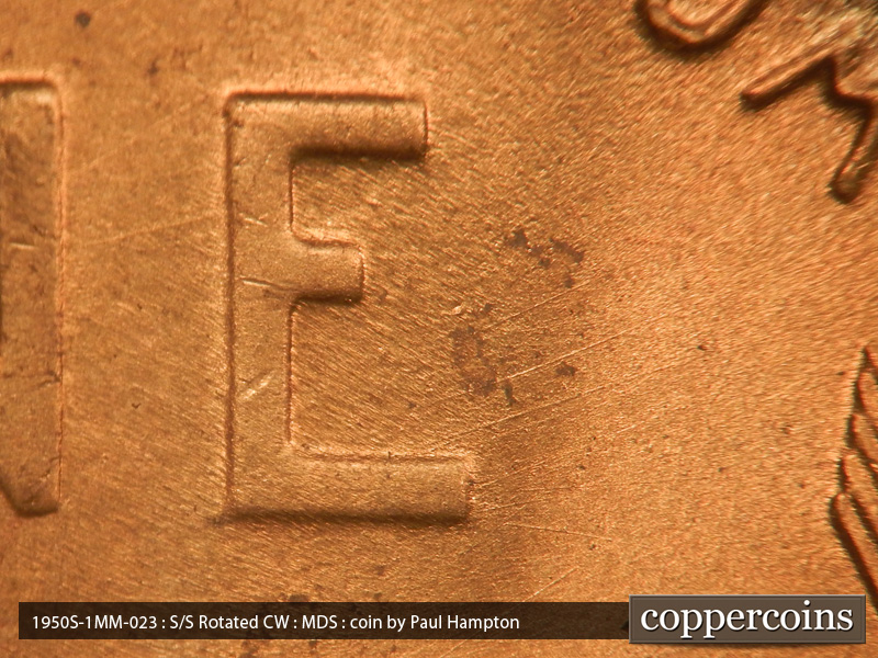 Die-stage B marker on 1950S•1MM•023 (1950 Repunched Mint Mark).