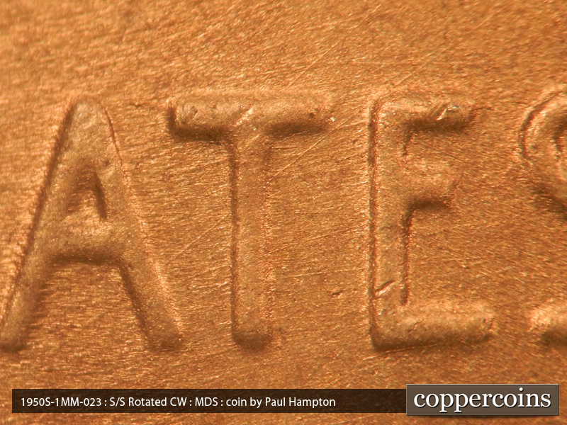 Die-stage B marker on 1950S•1MM•023 (1950 Repunched Mint Mark).