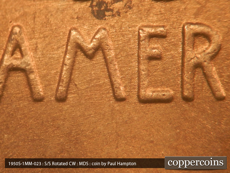 Die-stage B marker on 1950S•1MM•023 (1950 Repunched Mint Mark).