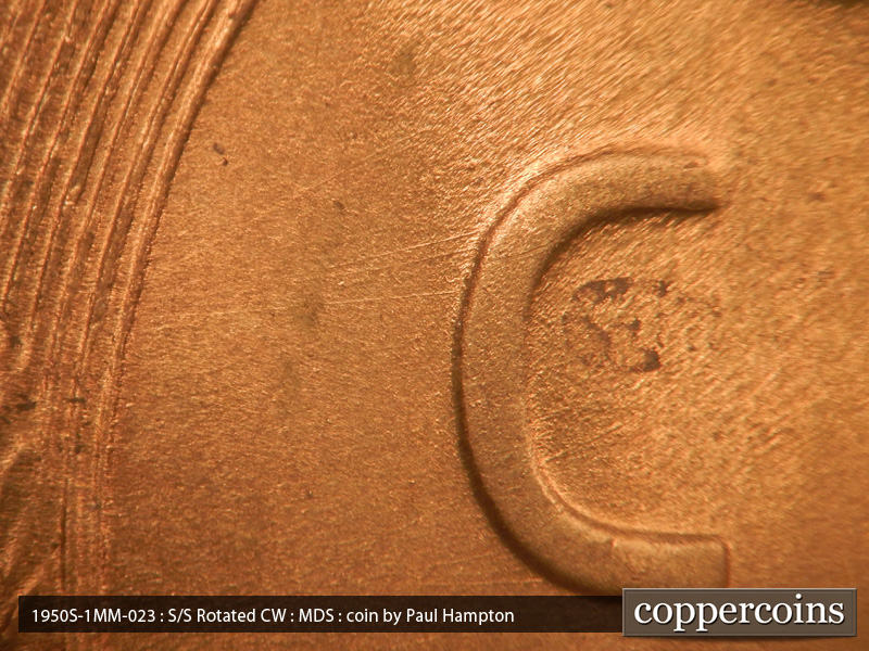Die-stage B marker on 1950S•1MM•023 (1950 Repunched Mint Mark).