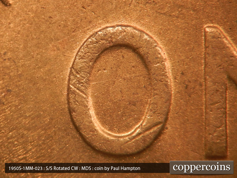 Die-stage B marker on 1950S•1MM•023 (1950 Repunched Mint Mark).