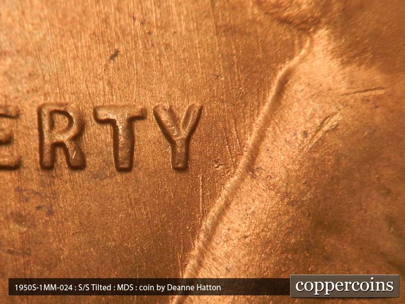 Die-stage B marker on 1950S•1MM•024 (1950 Repunched Mint Mark).