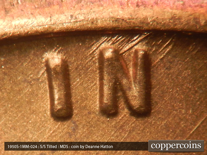 Die-stage B marker on 1950S•1MM•024 (1950 Repunched Mint Mark).