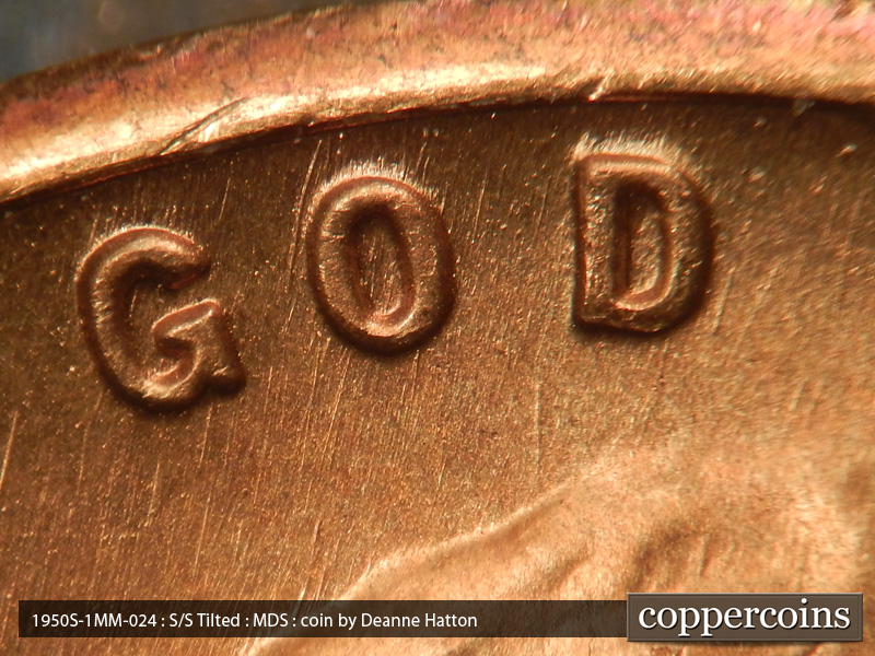 Die-stage B marker on 1950S•1MM•024 (1950 Repunched Mint Mark).