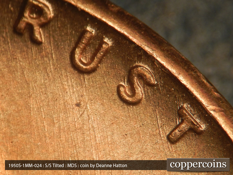 Die-stage B marker on 1950S•1MM•024 (1950 Repunched Mint Mark).