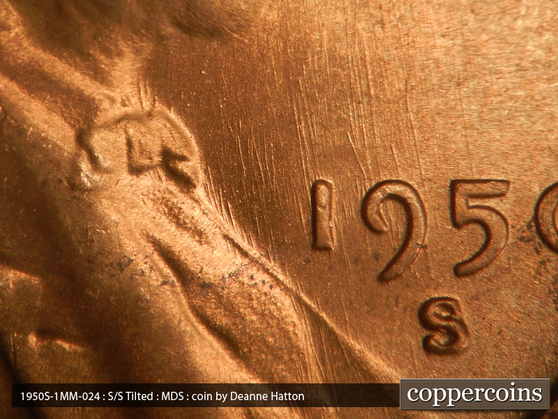 Die-stage B marker on 1950S•1MM•024 (1950 Repunched Mint Mark).