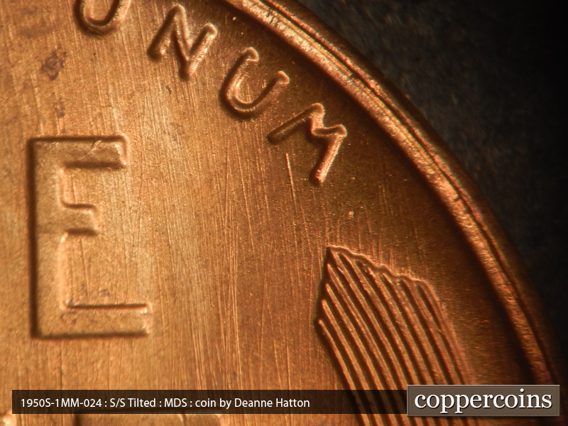 Die-stage B marker on 1950S•1MM•024 (1950 Repunched Mint Mark).