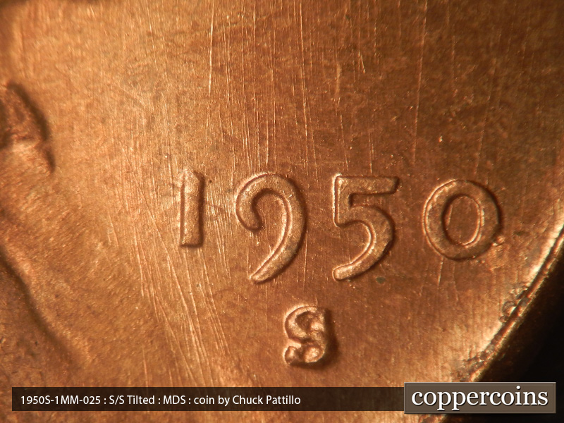 Die-stage B marker on 1950S•1MM•025 (1950 Repunched Mint Mark).