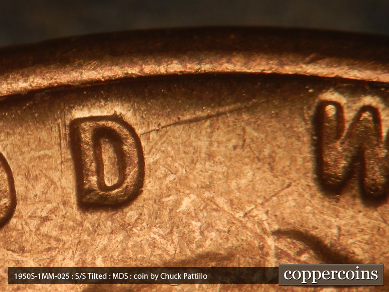 Die-stage B marker on 1950S•1MM•025 (1950 Repunched Mint Mark).