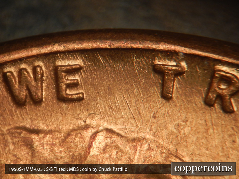 Die-stage B marker on 1950S•1MM•025 (1950 Repunched Mint Mark).