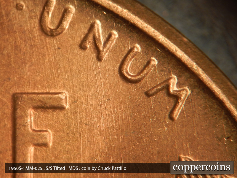 Die-stage B marker on 1950S•1MM•025 (1950 Repunched Mint Mark).