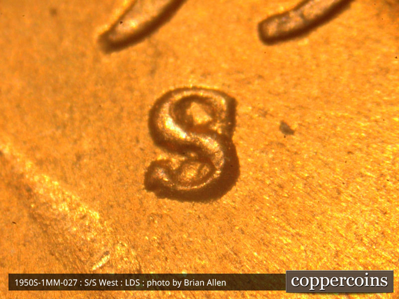 Die-stage C marker on 1950S•1MM•027 (1950 Repunched Mint Mark).