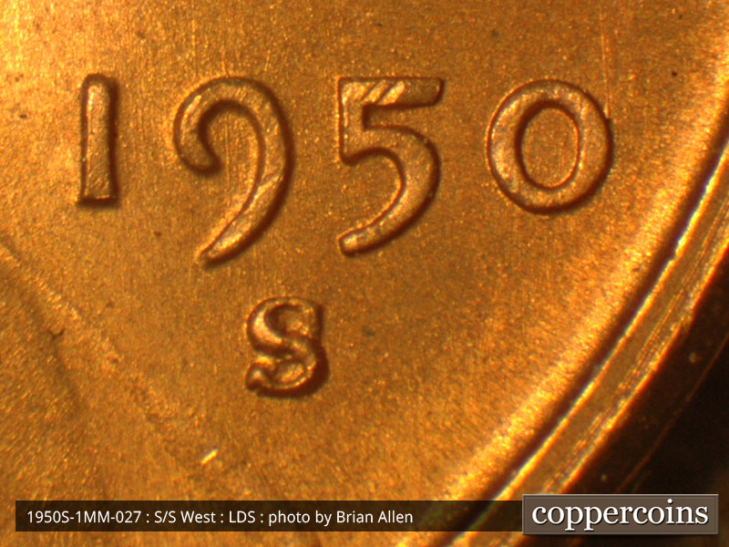 Die-stage C marker on 1950S•1MM•027 (1950 Repunched Mint Mark).
