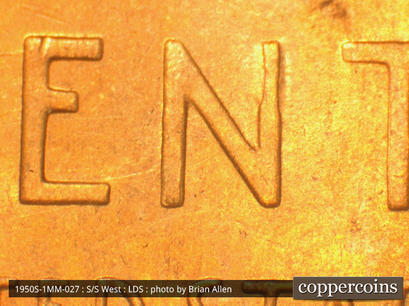 Die-stage C marker on 1950S•1MM•027 (1950 Repunched Mint Mark).