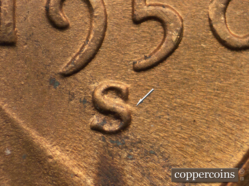 Die-stage C marker on 1950S•1MM•028 (1950 Repunched Mint Mark).