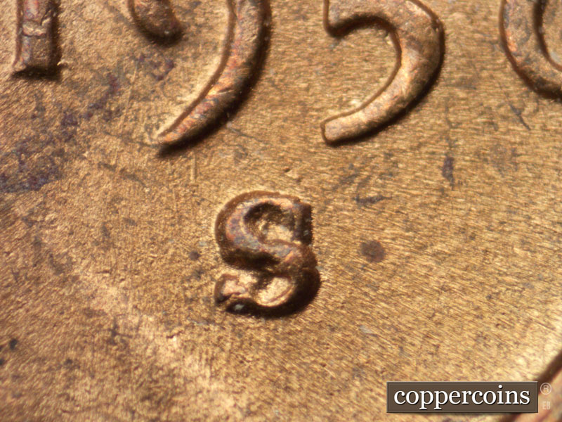 Die-stage C marker on 1950S•1MM•029 (1950 Repunched Mint Mark).