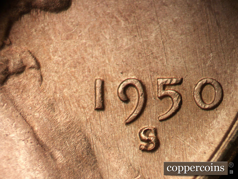 Die-stage B marker on 1950S•1MM•030 (1950 Repunched Mint Mark).