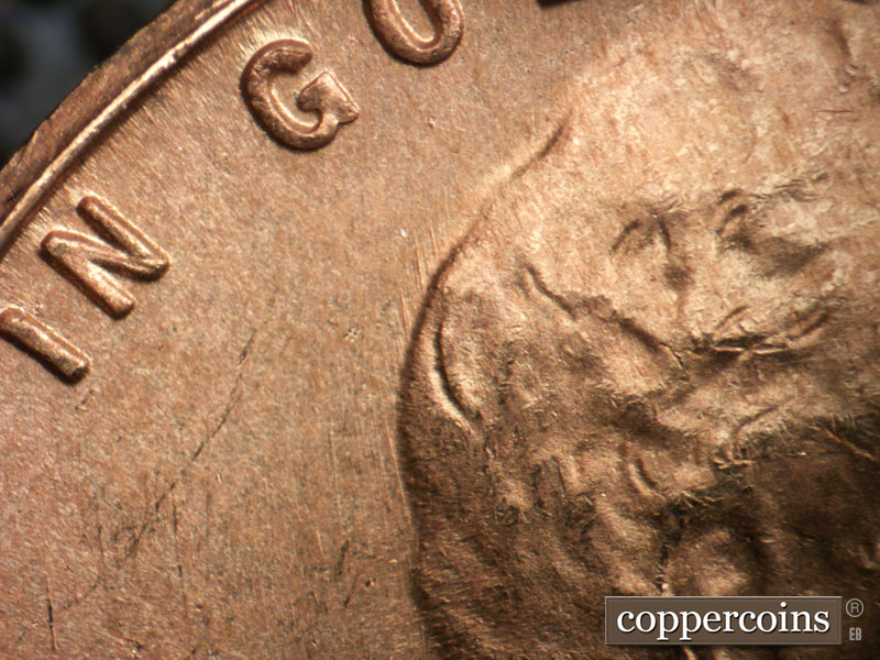 Die-stage B marker on 1950S•1MM•030 (1950 Repunched Mint Mark).