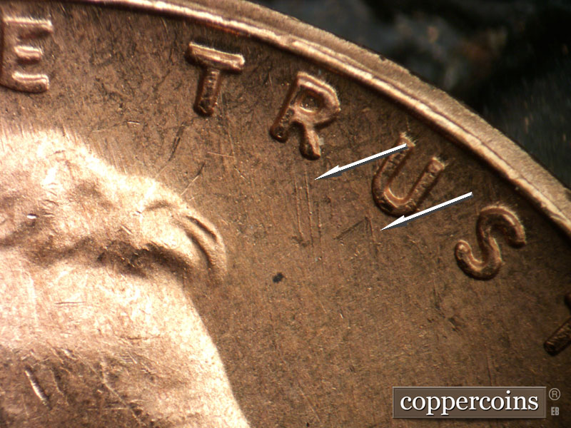 Die-stage B marker on 1950S•1MM•030 (1950 Repunched Mint Mark).