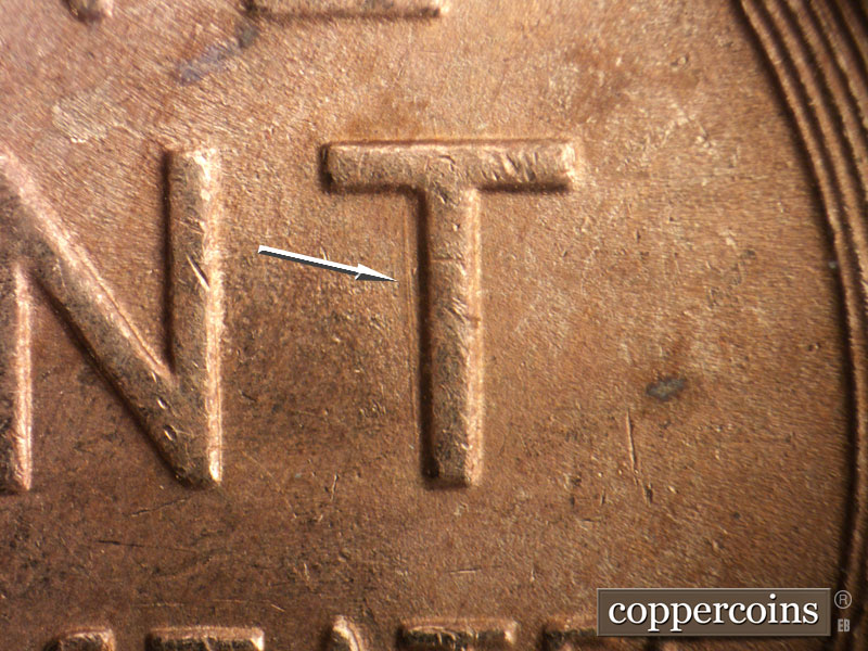 Die-stage B marker on 1950S•1MM•030 (1950 Repunched Mint Mark).