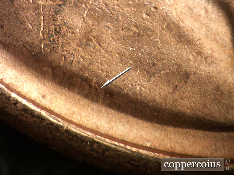 Die-stage B marker on 1950S•1MM•031 (1950 Repunched Mint Mark).