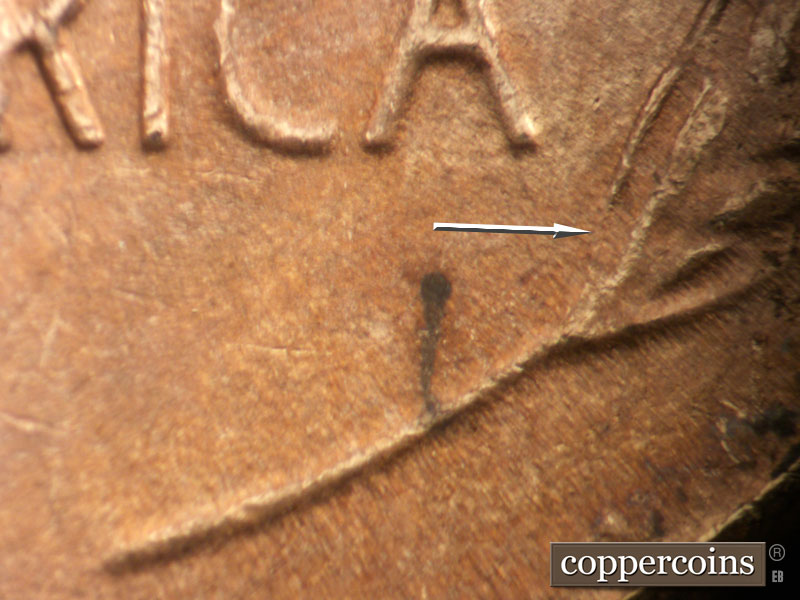 Die-stage B marker on 1950S•1MM•031 (1950 Repunched Mint Mark).