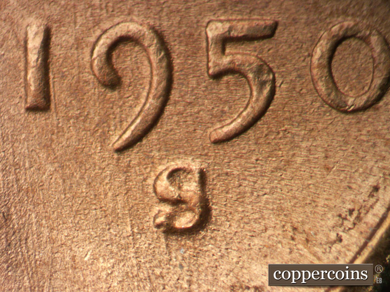 1950 Lincoln cent obverse, CopperCoins die 1950S•1MM•032.