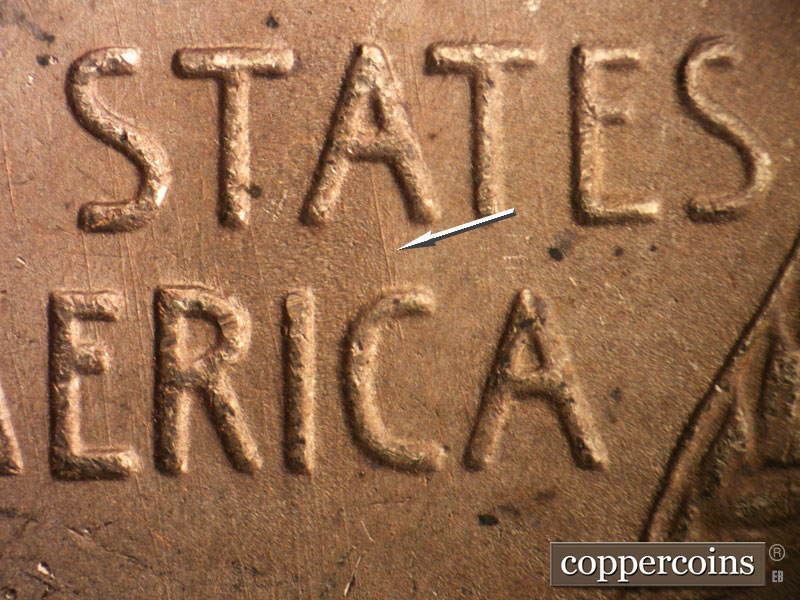 Die-stage B marker on 1950S•1MM•032 (1950 Repunched Mint Mark).