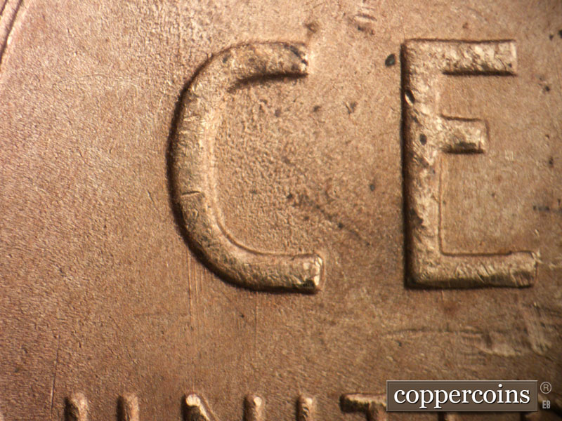 Die-stage B marker on 1950S•1MM•032 (1950 Repunched Mint Mark).