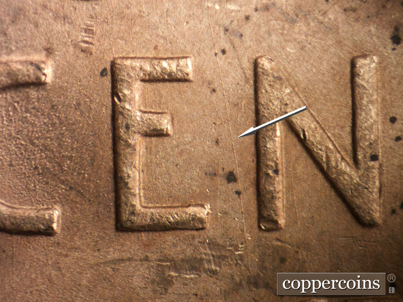 Die-stage B marker on 1950S•1MM•032 (1950 Repunched Mint Mark).