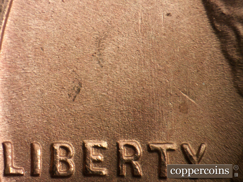 Die-stage B marker on 1950S•1MM•033 (1950 Repunched Mint Mark).