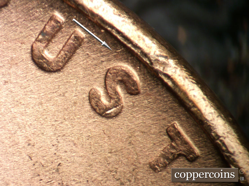 Die-stage B marker on 1950S•1MM•033 (1950 Repunched Mint Mark).