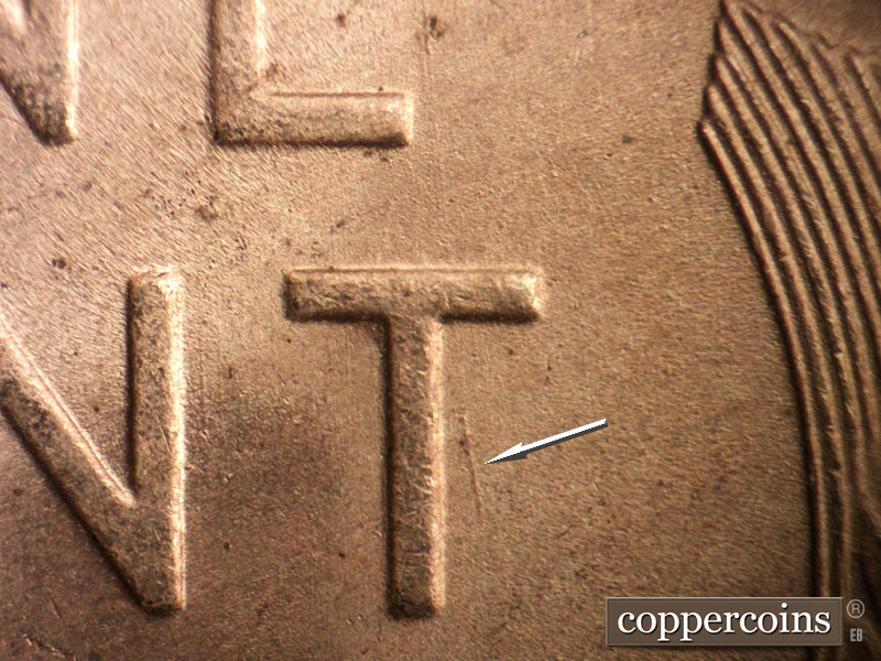 Die-stage B marker on 1950S•1MM•033 (1950 Repunched Mint Mark).