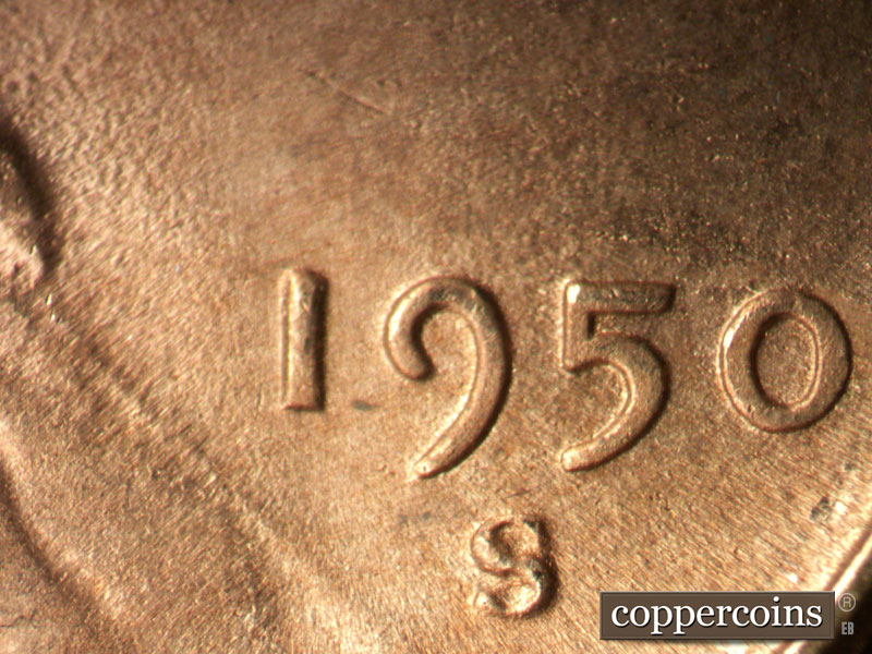 Die-stage C marker on 1950S•1MM•035 (1950 Repunched Mint Mark).